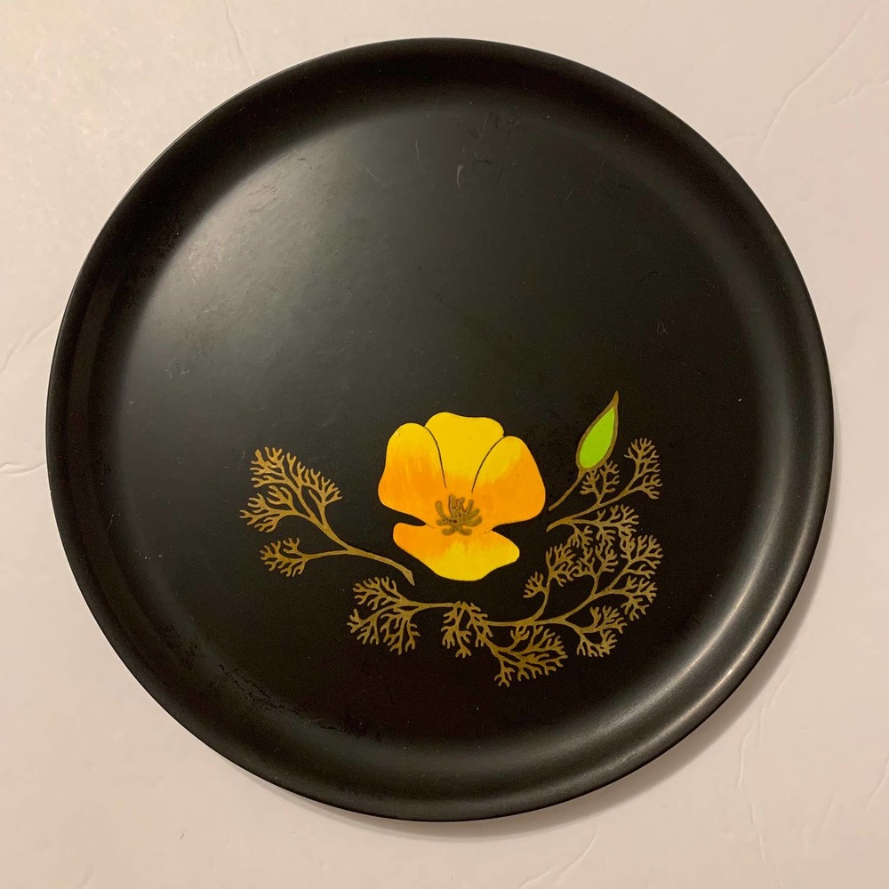 Couroc‎ Vintage MCM Inlaid Yellow Poppy Plate Serveware HTF